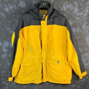 Carhartt Heavy Duty Yellow and Black Hooded Rain Jacket